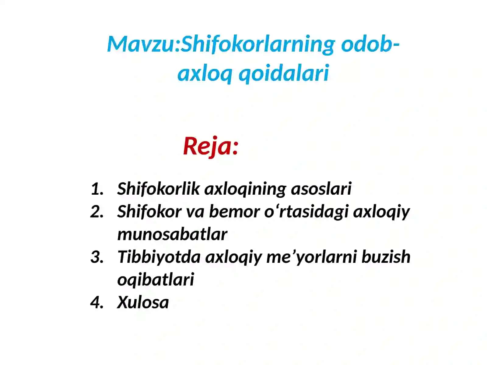 Shifokorlikda odob axloq qoidalari 2