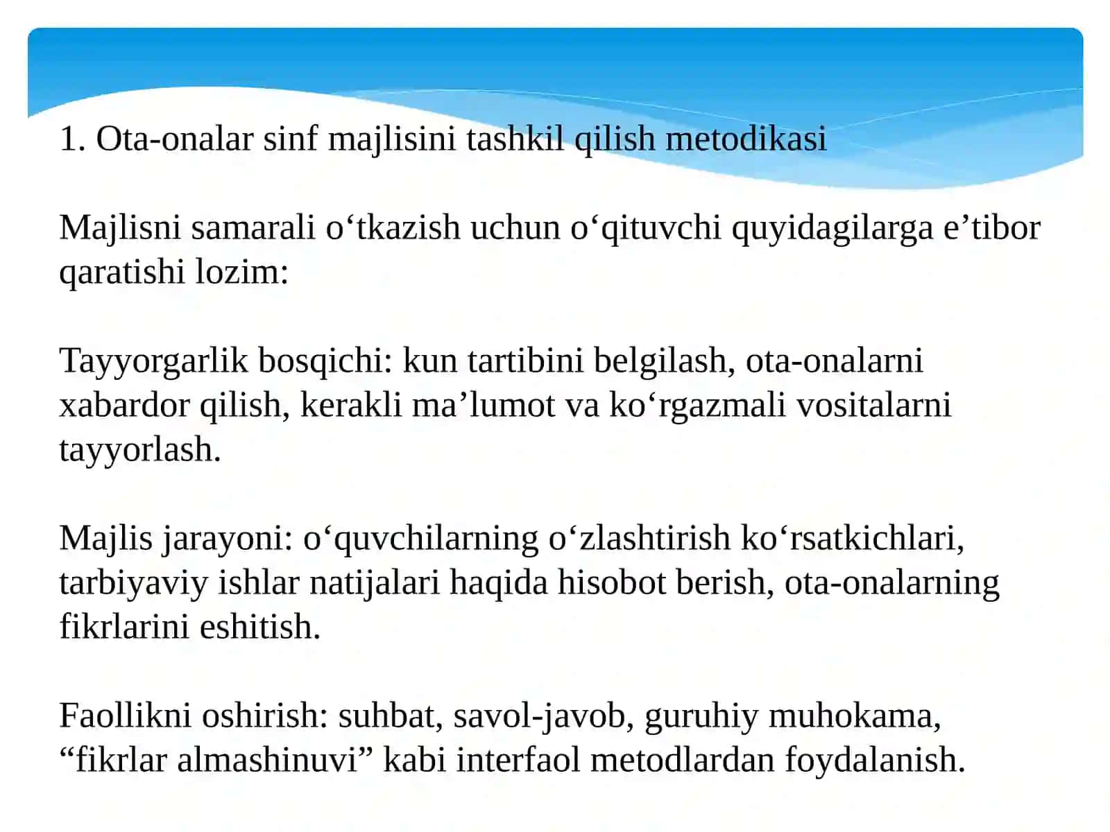 Ota-onalar sinf majlisini tashkil qilish metodikasi 2