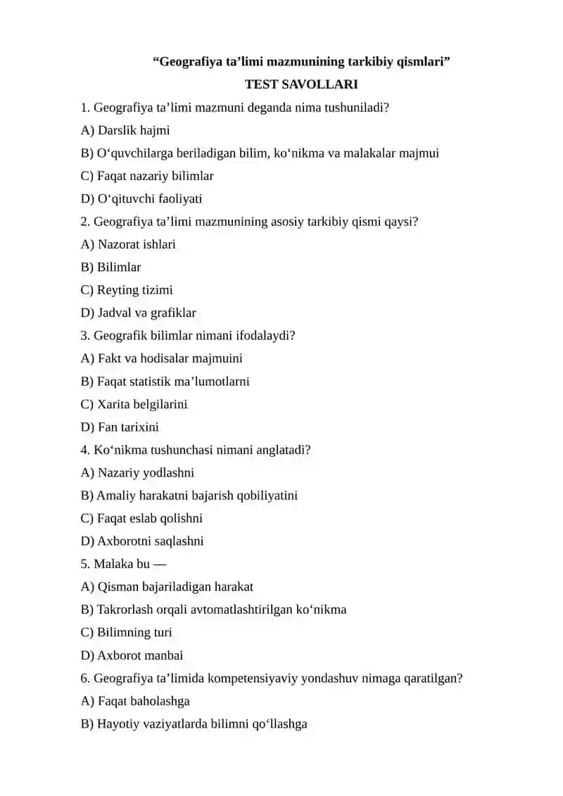 Geografiya ta’limi mazmunining tarkibiy qismlari 2