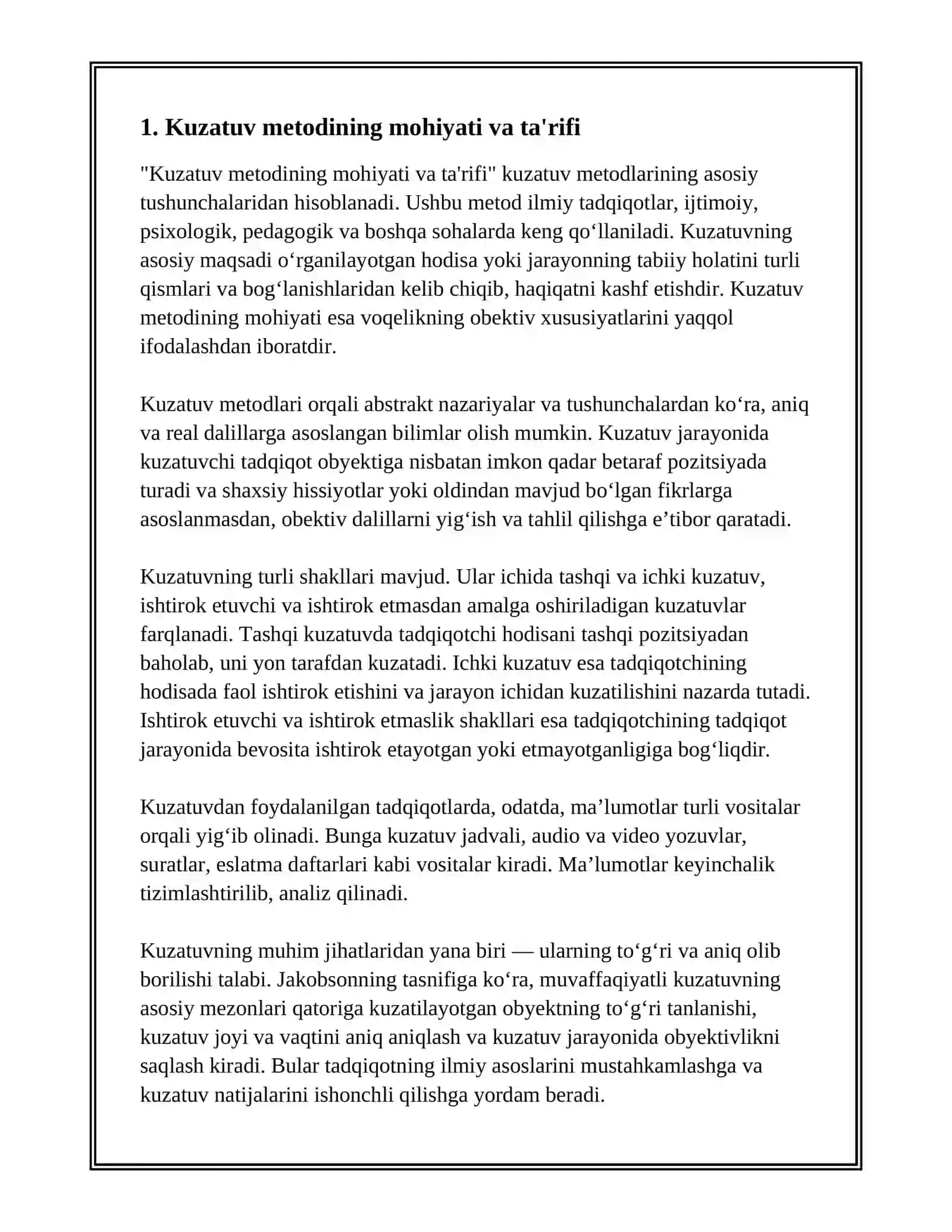 KUZATUV METODLARI BN ULARNING MOHIYATI 2