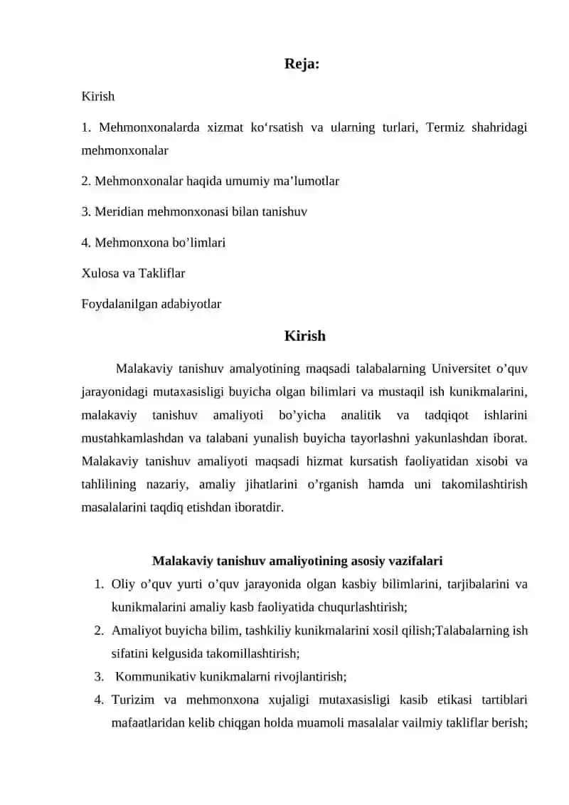 Malakaviy amaliyot bo’yicha Hisobot 2