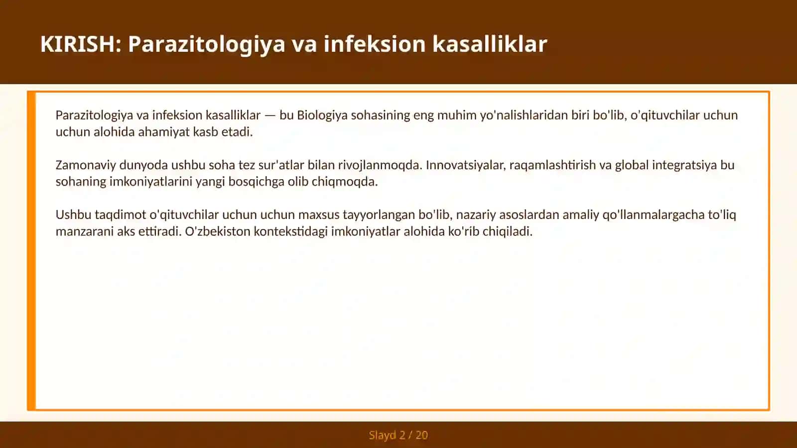 Parazitologiya va Infeksion Kasalliklar 2
