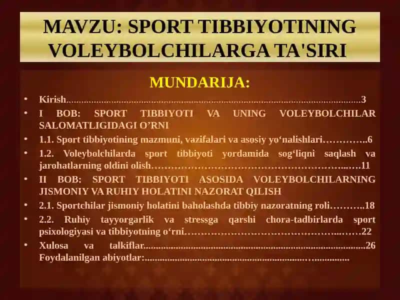 SPORT TIBBIYOTINING VOLEYBOLCHILARGA TA'SIRI 2