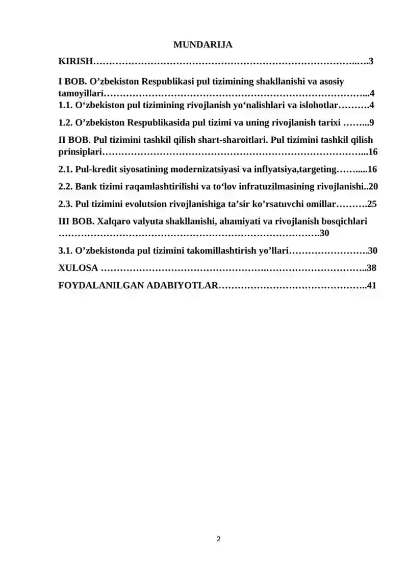 O’zbekiston Respublikasi pul tizimi va rivojlanishi 2