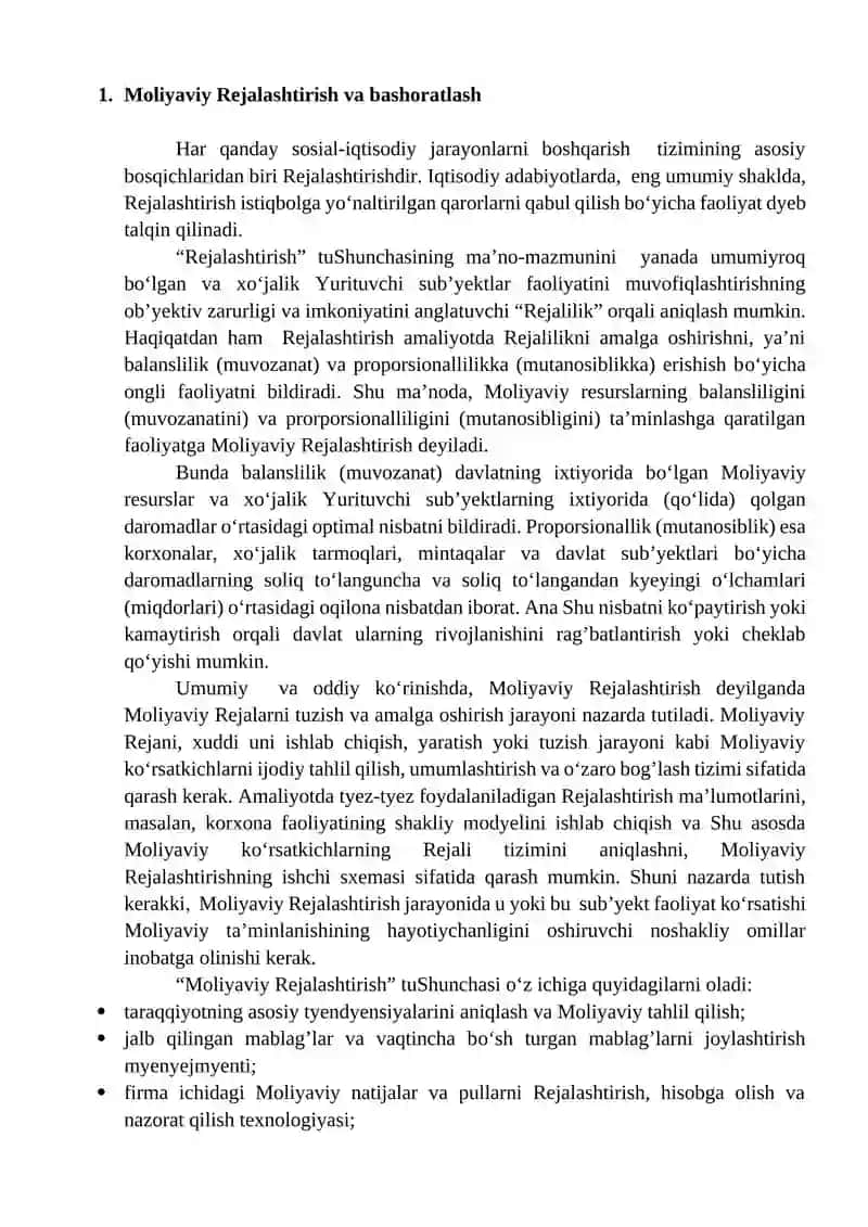 Moliyaviy Rejalashtirish va tartibga solish 2
