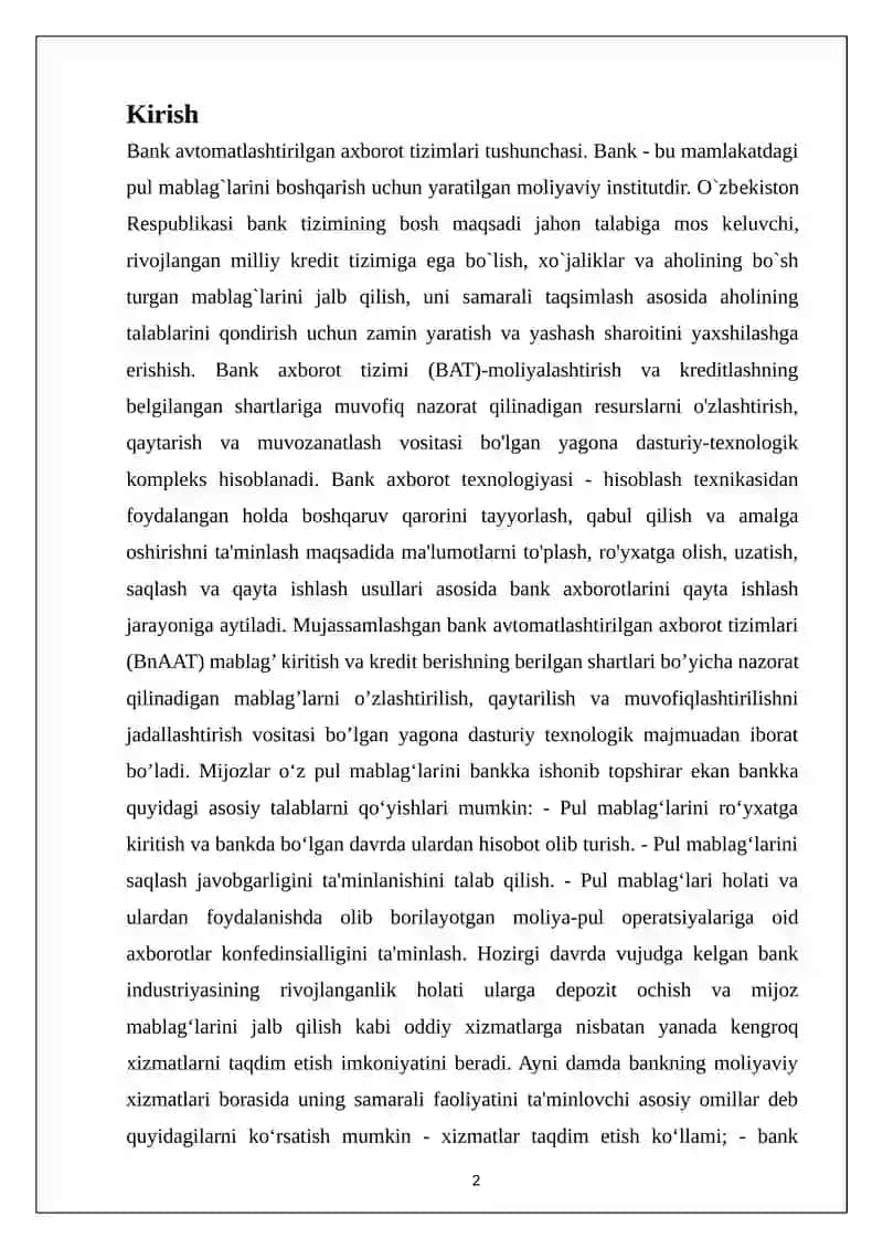 Bank avtomatlashtirilgan axborot tizimlari 2