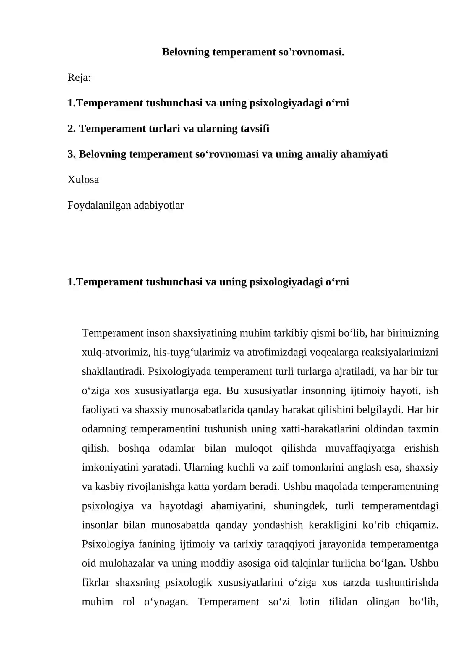 Belovning temperament so'rovnomasi 2