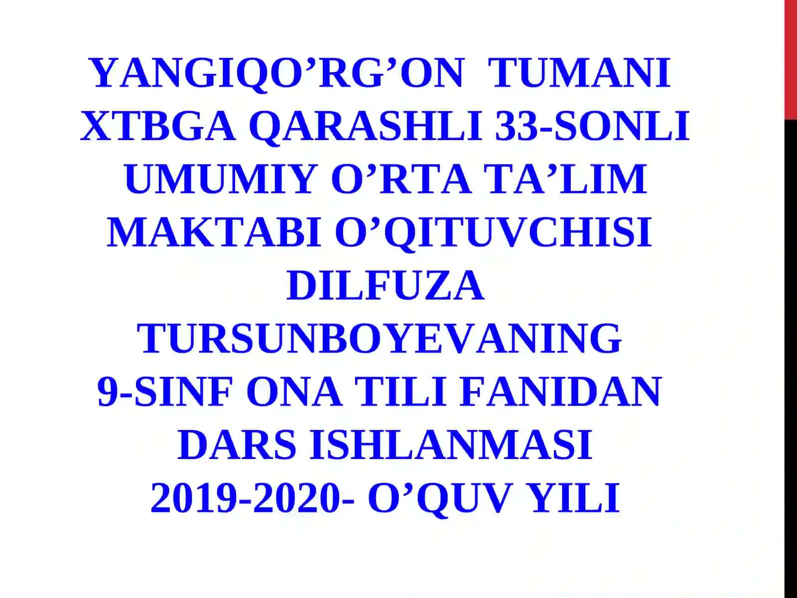 9-SINF ONA TILI FANIDAN DARS ISHLANMASI 2