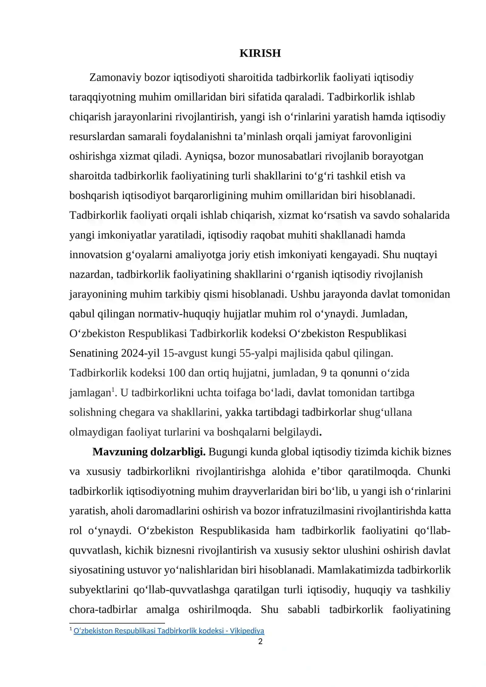 TADBIRKORLIK FAOLIYATINING SHAKLLARI kurs ishi 2