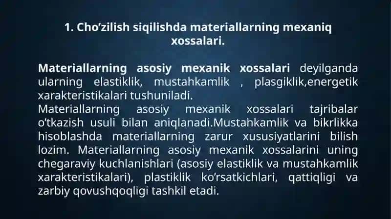 Cho`zilish va siqilishda materiallarning mexanik xossasi 2