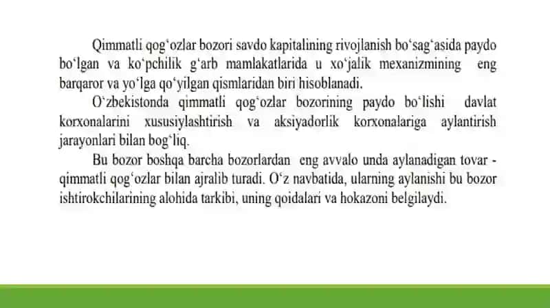 Qimmatli qog'ozlar bozori 2