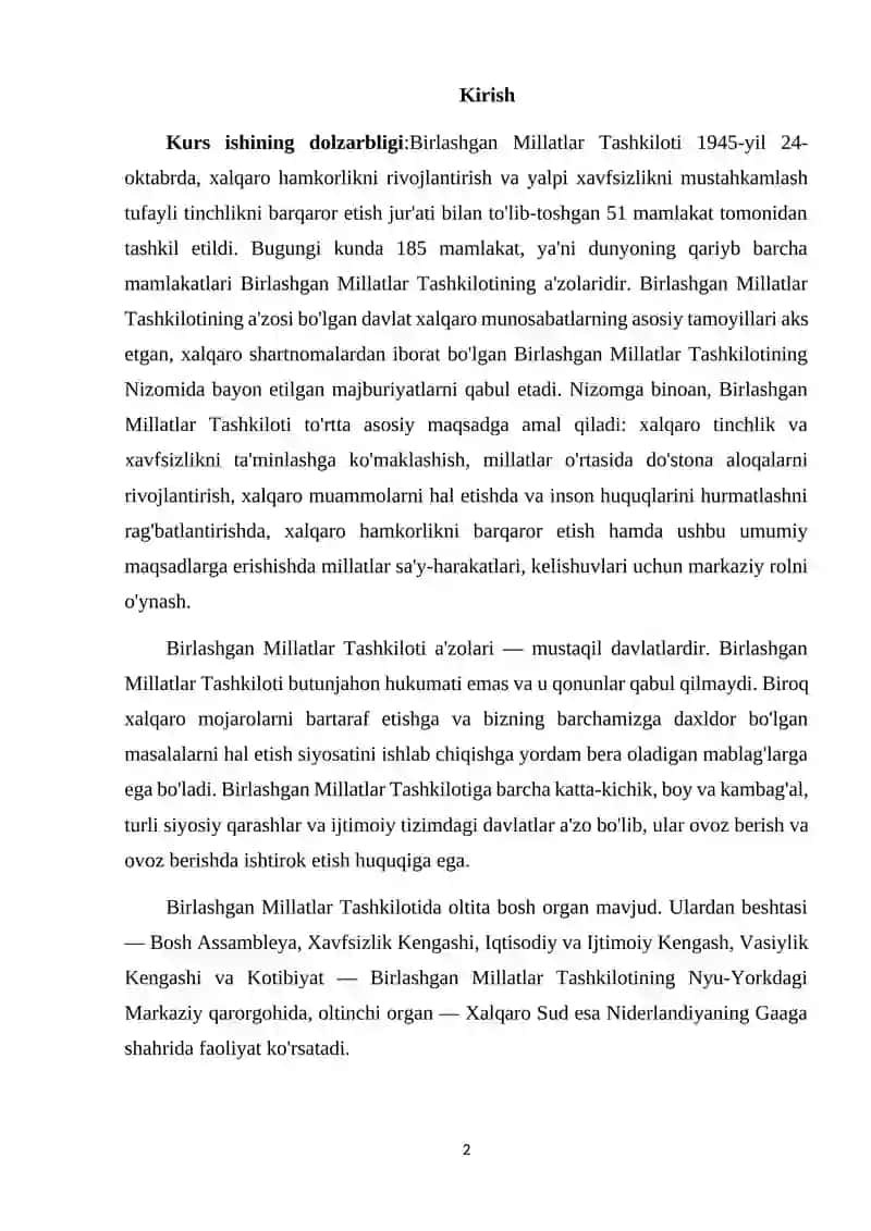 Birlashgan Millatlar Tashkiloti Kurs Ishi 2