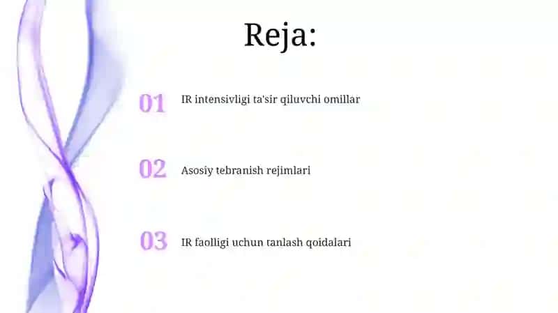 Infraqizil-spektroskopiyada tanlash qoidalari 2