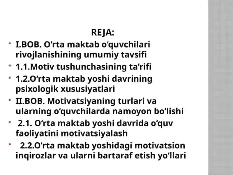 O'rta maktab yoshi davri motivlari 2