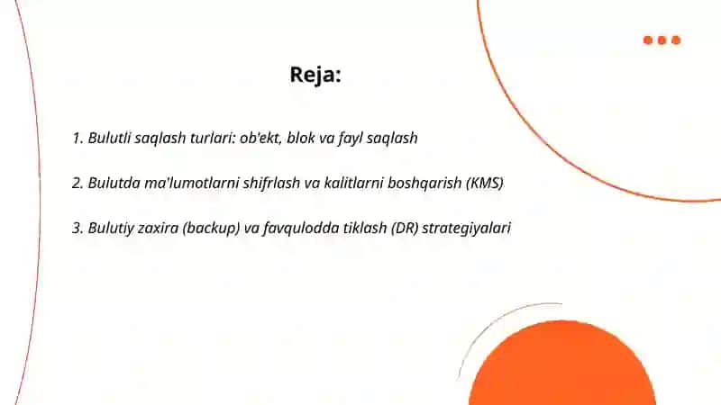 Bulutli saqlash turlari: ob'ekt, blok va fayl saqlash 2