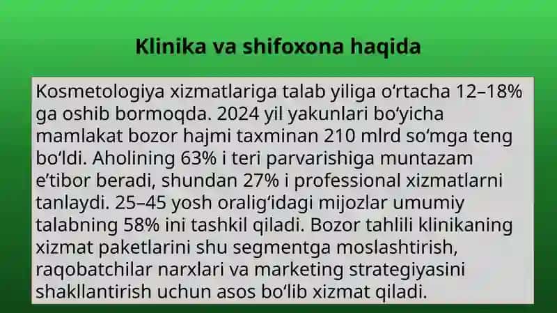 Kosmetologiya xizmatlari klinikasi loyihasi 2