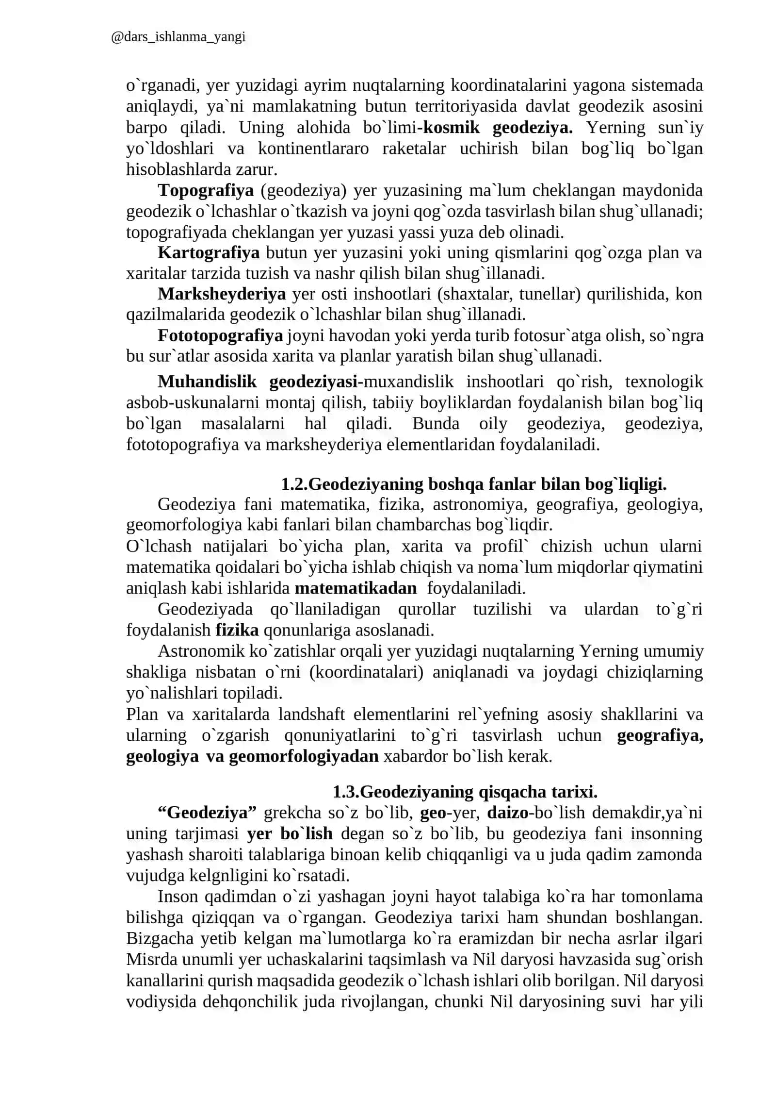 Geodeziya fanining vazifalari, rivojlanish tarixi 2