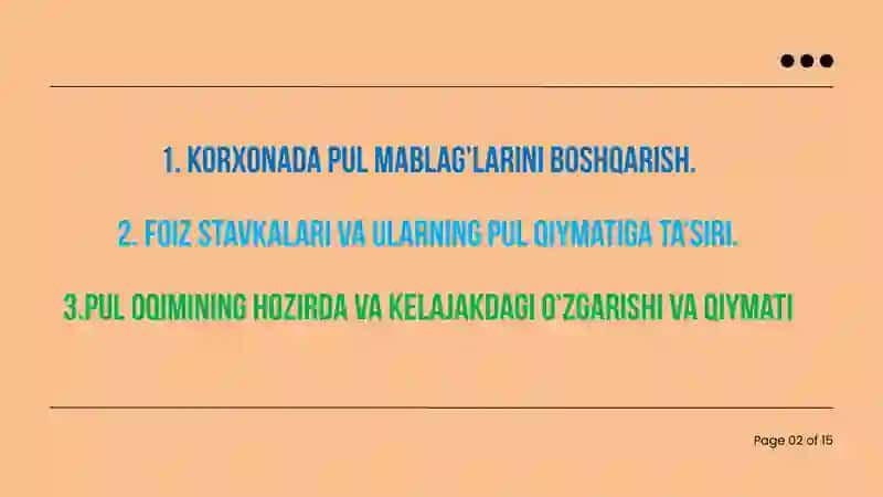 Pulning vaqt bo’yicha qiymati 2