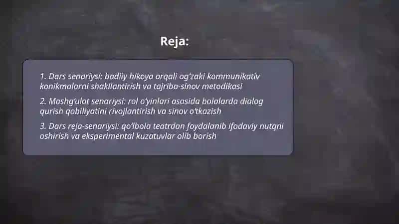 Har bir dars uchun mashgulot senariylari tuzish 2