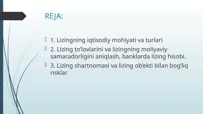 Investitsiyalarni moliyalashtirishning lizing mexanizmi 2