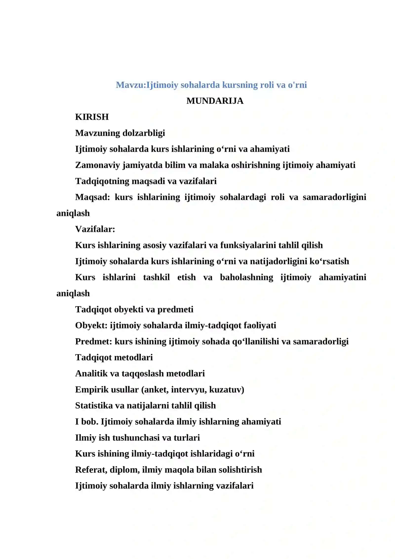 Ijtimoiy sohalarda kursning roli va o'rni 2