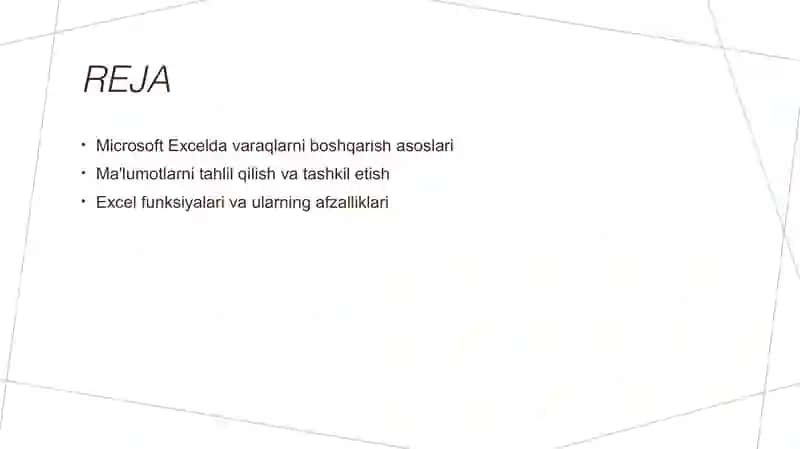 Microsoft Excelda varaqlar bilan ishlash 2