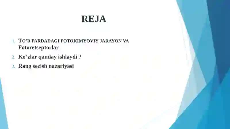 ko'rishning fotokimyoviy jarayonlari. rang sezish nazariyasi 2