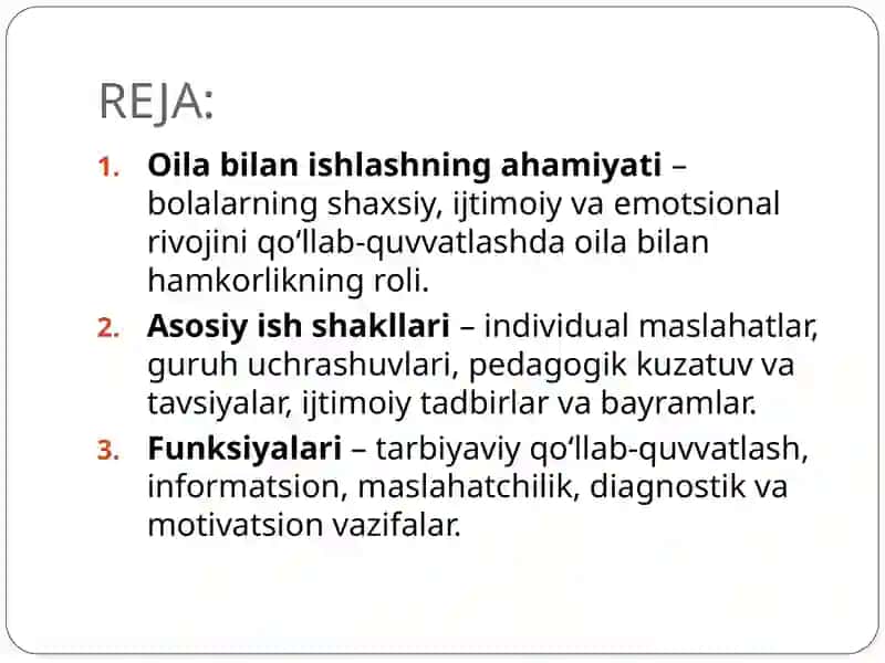 Oila bilan ishlashning asosiy ish shakllari va funksiyalari 2