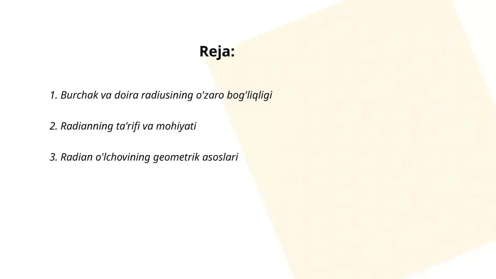 Burchakning radian o'lchovi 2