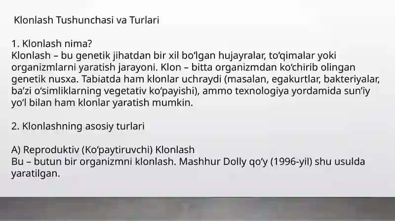 Klonlar, klonlash va uning klinik ahamiyati 2