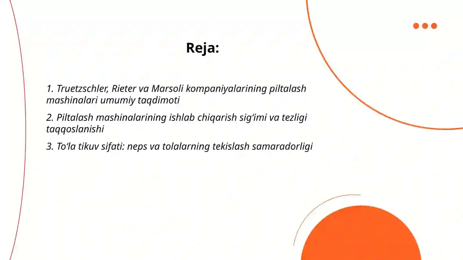 Truetzschler, Rieter va Marsoli kompaniyalarining piltalash mashinalari umumiy taqdimoti 2