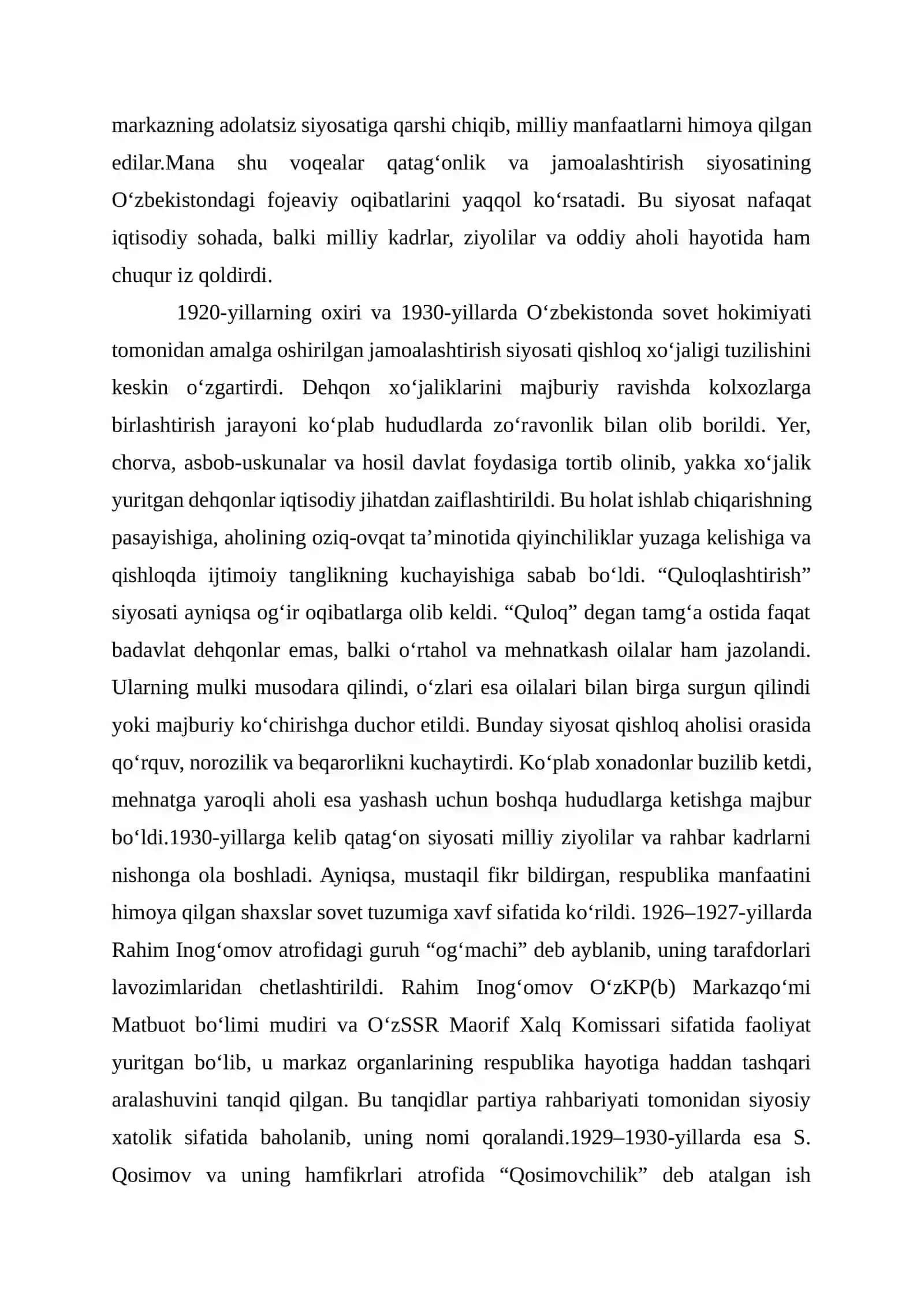 Qatag’onlik va jamolashtirish siyosati va uning fojiyaviy oqibatlari 2
