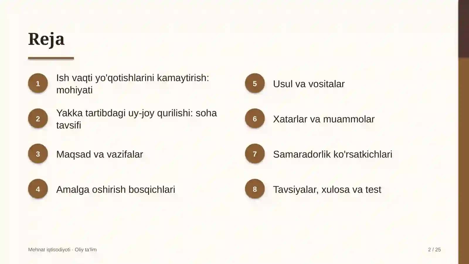 Yakka tartibdagi uy-joy qurilishida ish vaqti yo'qotishlarini kamaytirish 2