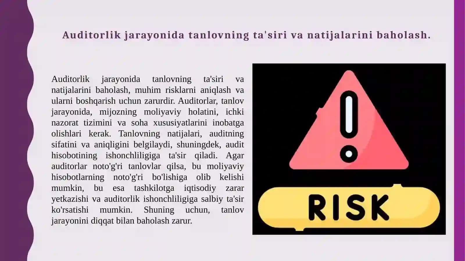 Auditorlik tanlаsh bilan bog‘liq risklar. 2