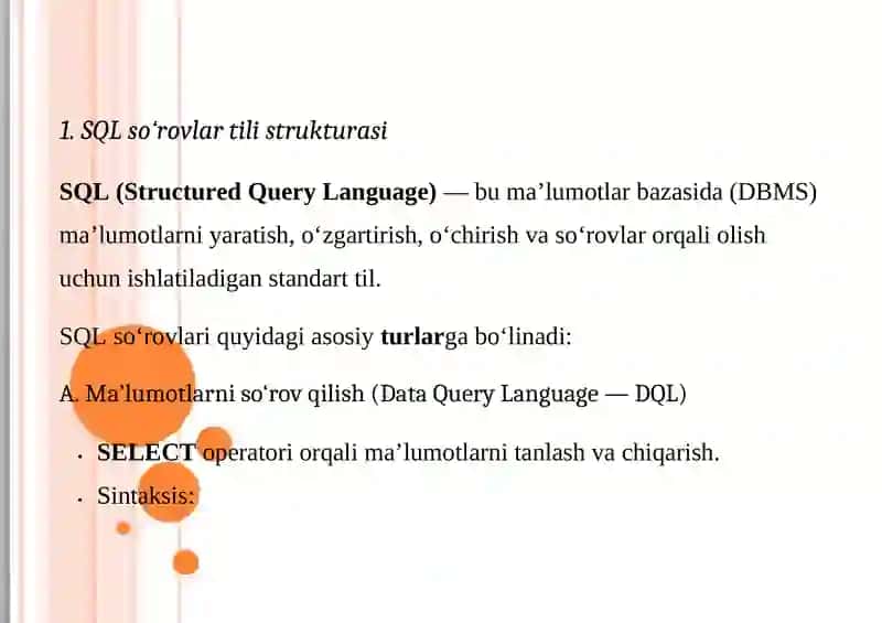 SQL So‘rovlar Tili Strukturasi 2