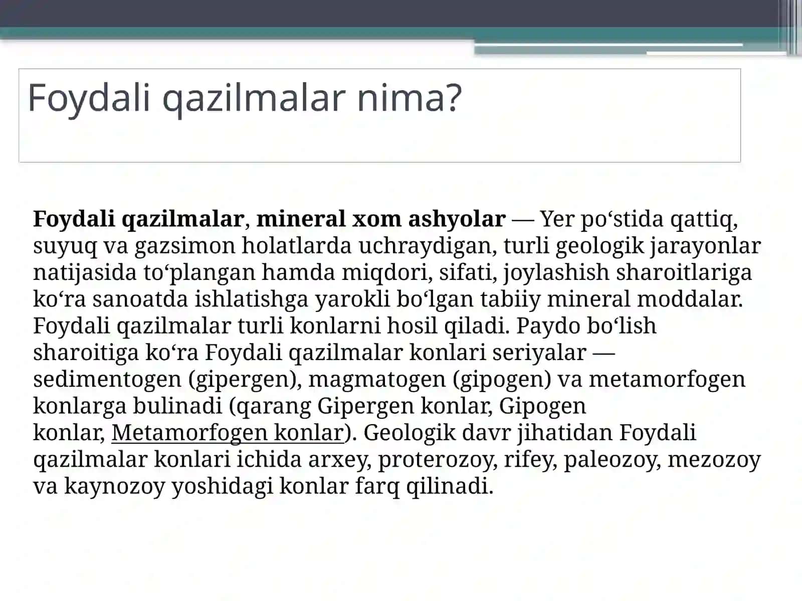 Foydaliqazilmalar, mineral xomashyolar 2
