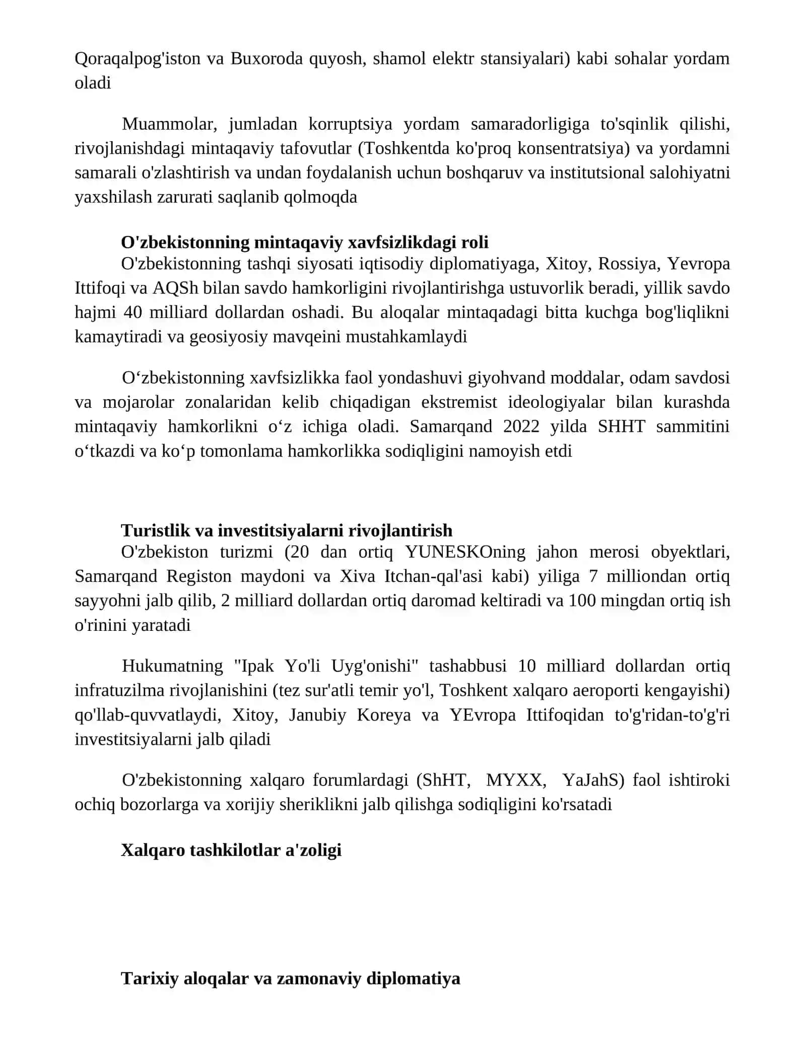 Oʻzbekiston va Jahon hamjamiyati 2
