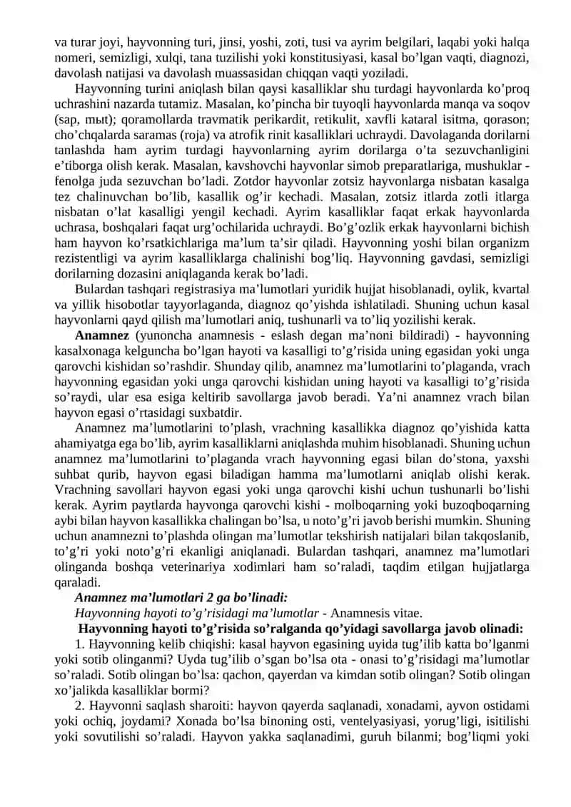 Umumiy Diagnostika. Hayvonlarni Umumiy Tekshirish 2