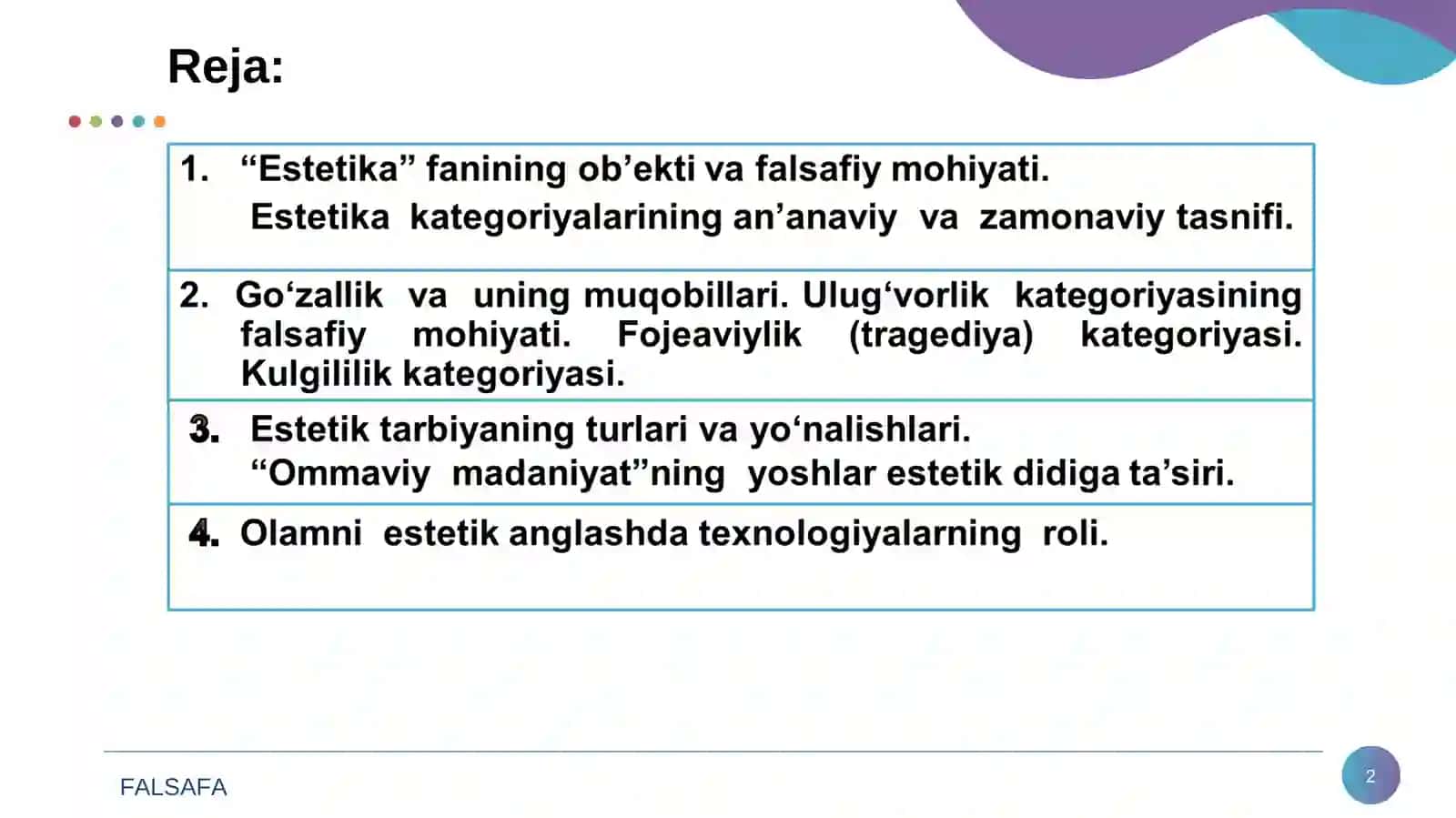 Nafosat falsafasi (Estetika) 2
