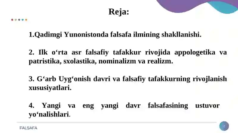 Falsafiy tafakkur taraqqiyoti bosqichlari:  G‘arb  falsafasi 2