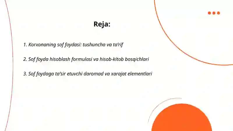 Korxonaning sof foydasi 2