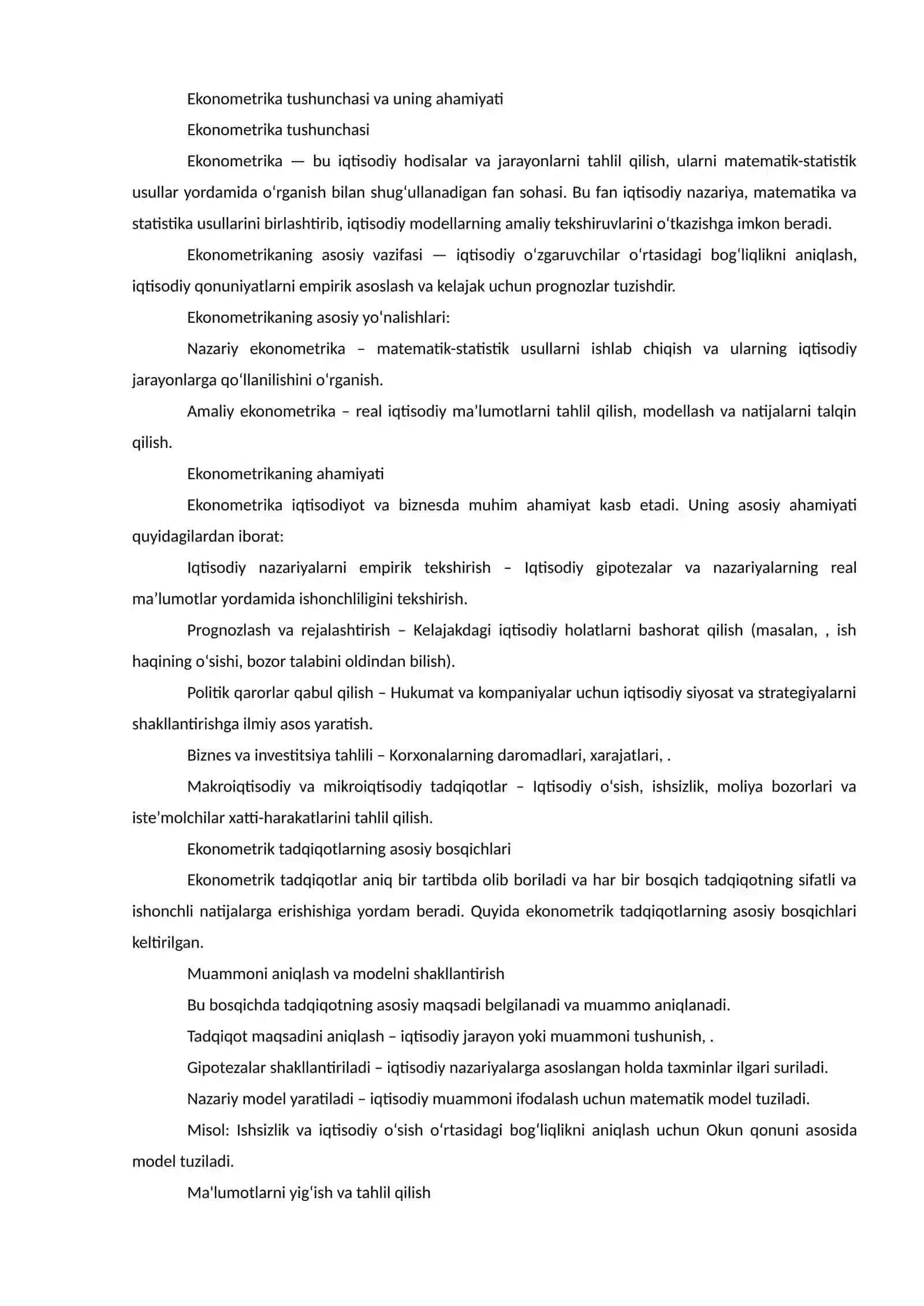 Ekonometrik tadqiqotlar 2