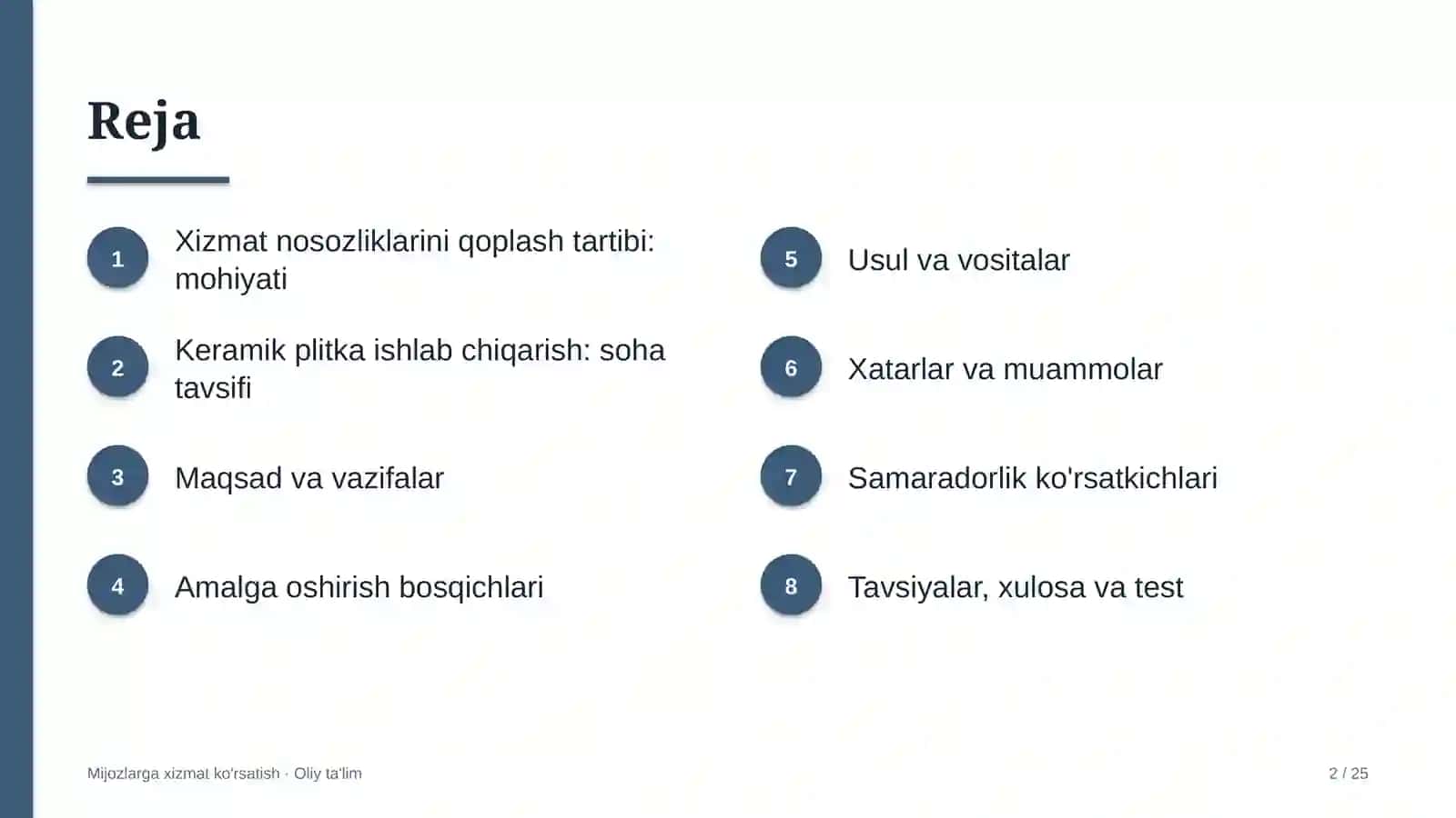 Keramik plitka ishlab chiqarishda xizmat nosozliklarini qoplash tartibini joriy etish 2