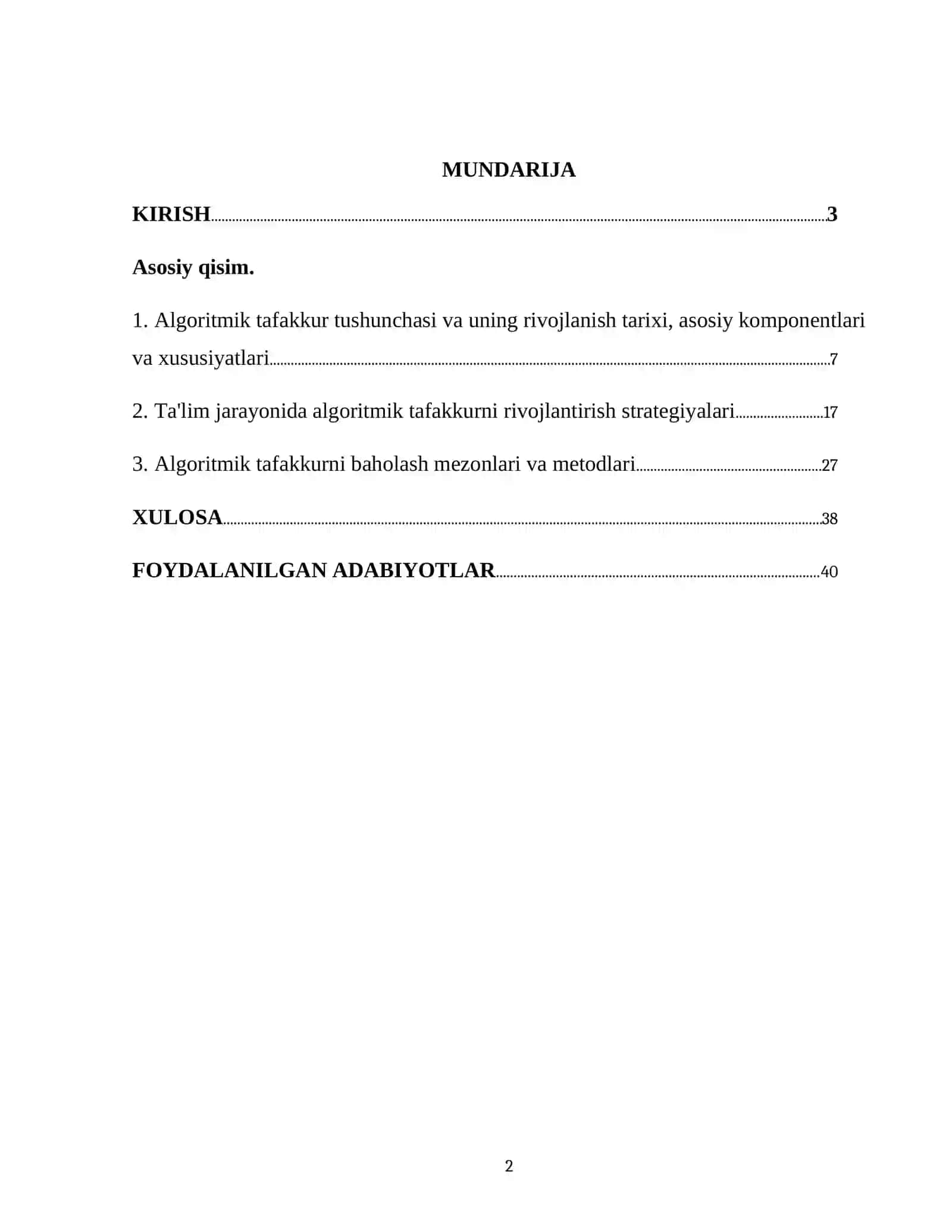 Algoritmik tafakkurni shakllantirish metodlari KURS ISHI 2