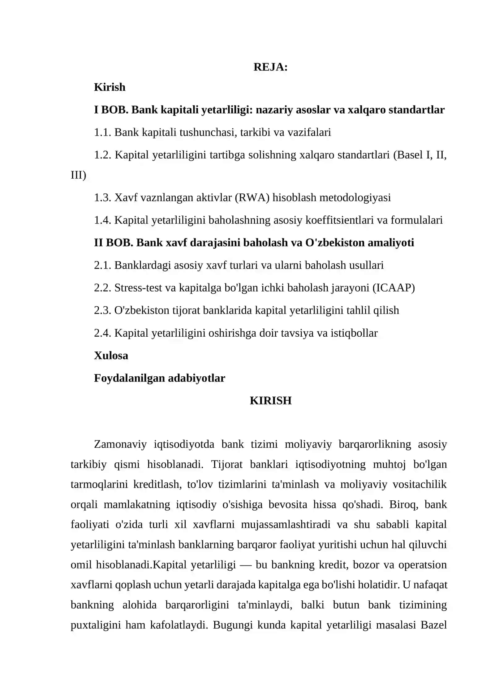 Bank kapitali yetarliligi va xavf darajasini baholash 2