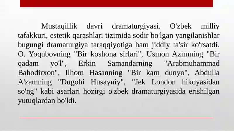 BUGUNGI O’ZBEK DRATURGIYASI 2