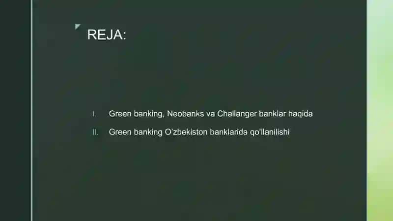Green Banking, Neobanks va Challenger Banklar 2