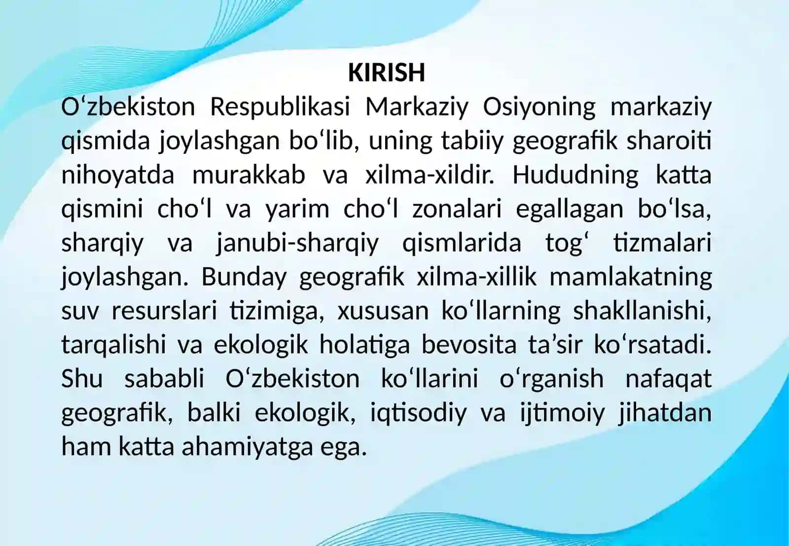 O'zbekiston ko'llari va ularning tarqalishi 2