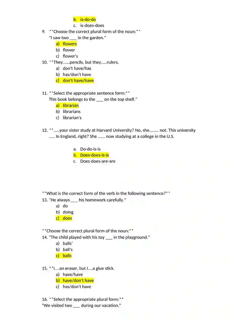 Plural Nouns Quiz 2