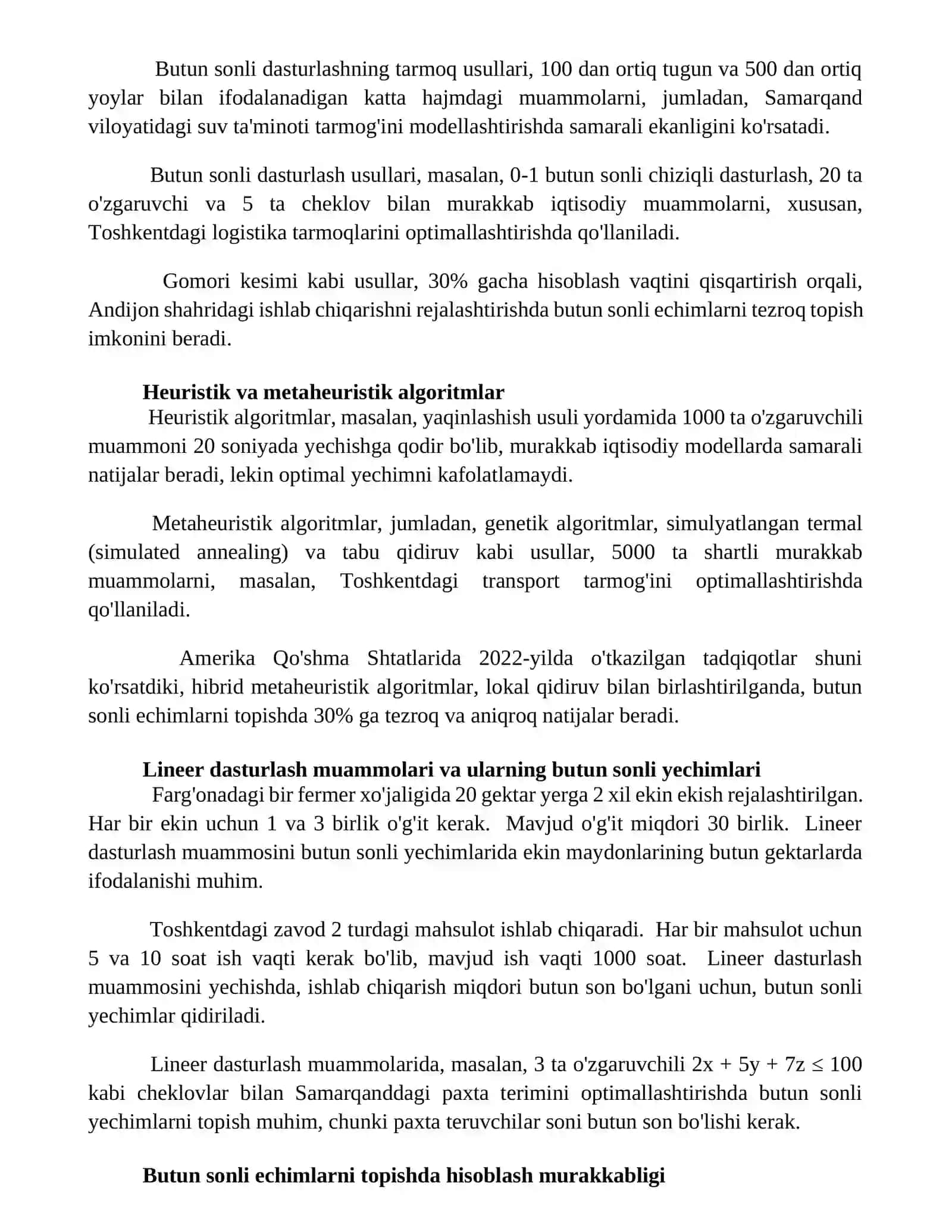 Tarmoq usullari va butun sonli echimlar 2